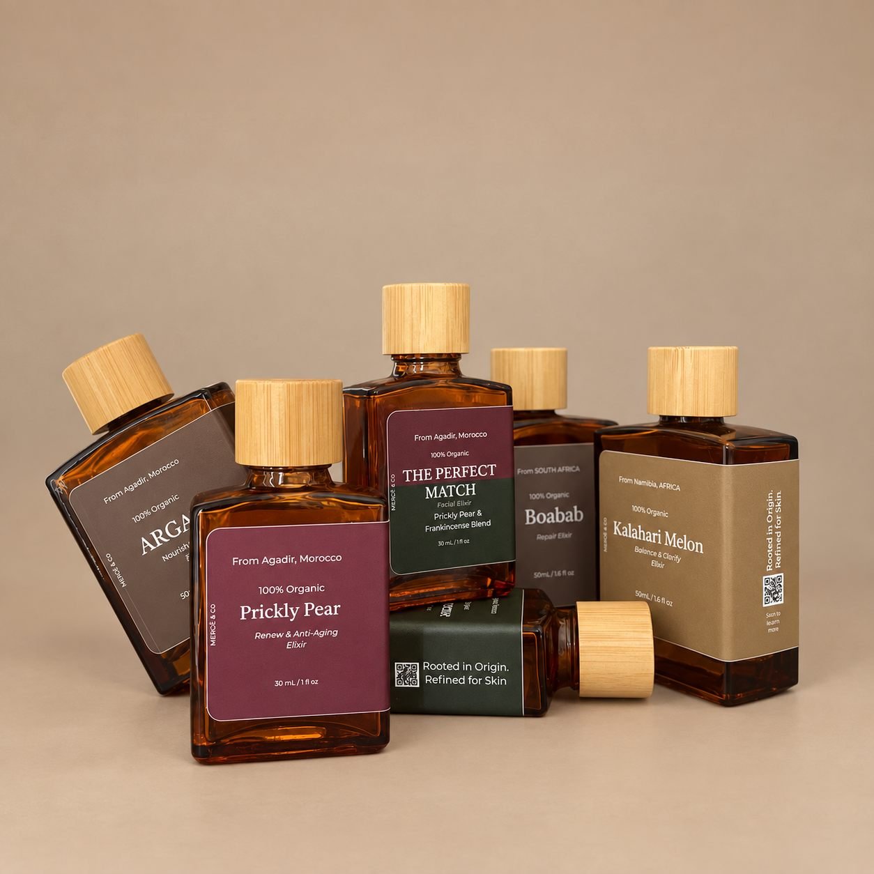 The MEROË collection of amber elixirs