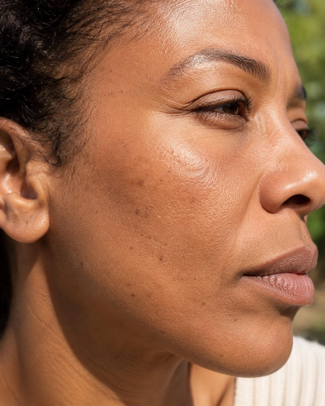 Close-up of skin before using a botanical elixir
